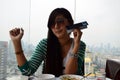 Thai Woman Portrait at Restaurant of Baiyoke Tower Royalty Free Stock Photo